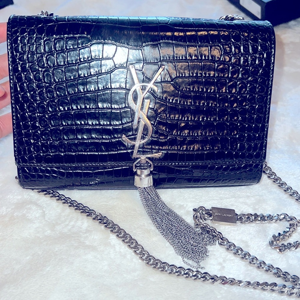 YSL SAINT LAURENT Small Kate croc W/ Tassel purse